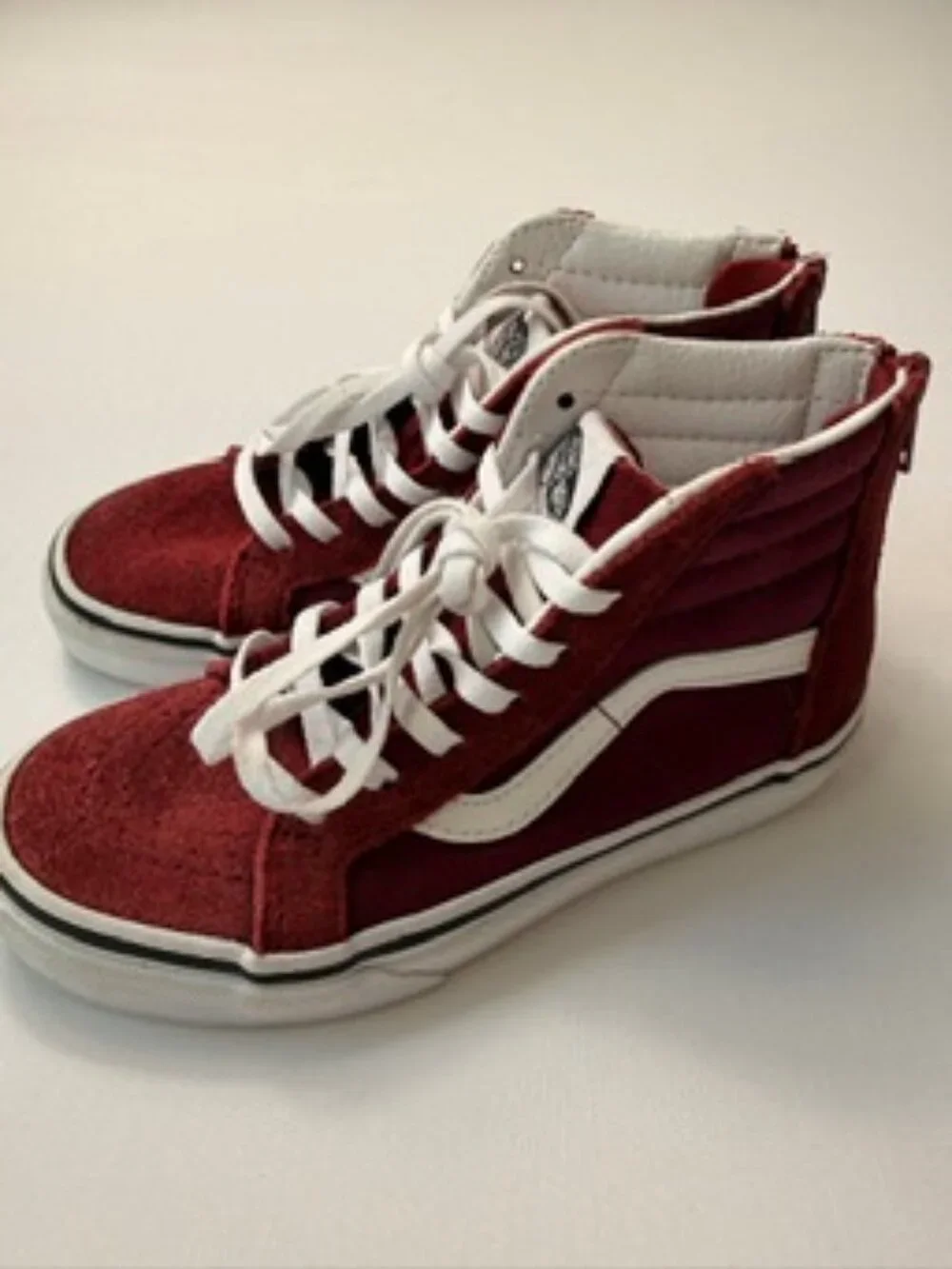 Vans Sk8-Hi Kids Red Canvas High Top Sneakers Back Heel Zipper Youth